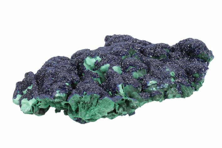 Sparkling Azurite Crystals on Fibrous Malachite - China #247730